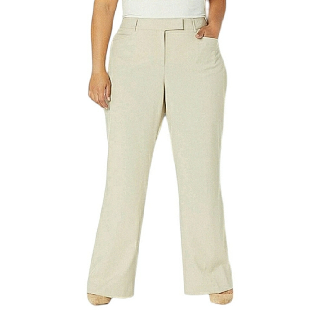 Tahari Wide Leg High Waisted Trousers Khaki Tan Hidden Closure Career Pants 10